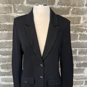 St.John Evening by Marie Gray Long Black Jacket With Crystal Trim size 4